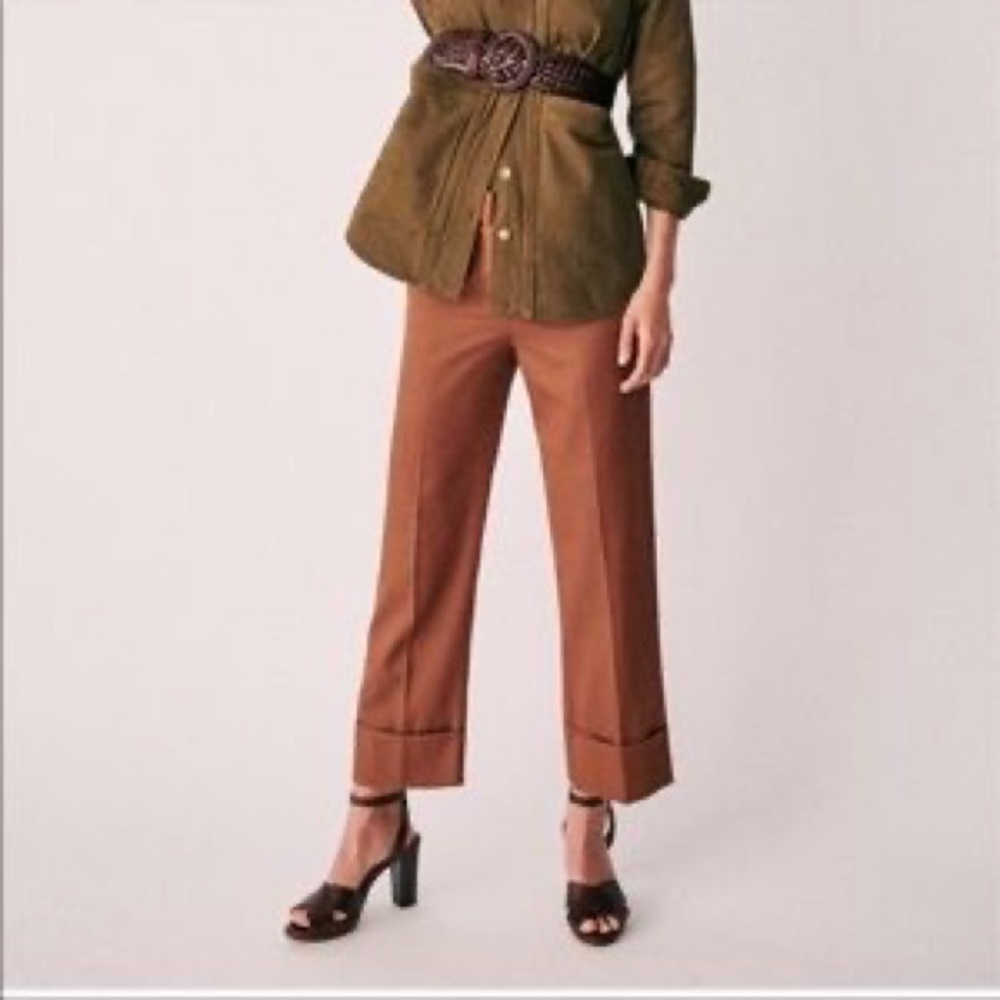 Sezane Jude Pant Warm Cognac Brown Size 36 EUC